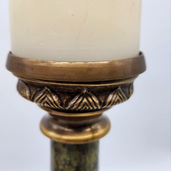 1950s IMA Brass and Green Marble Candle Holders Set (2) Made In India - Picture 10 of 12